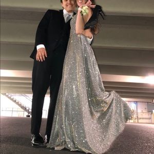 Sparkly Silver/Gold Tint Reflective Floor Length Prom Dress Xscape